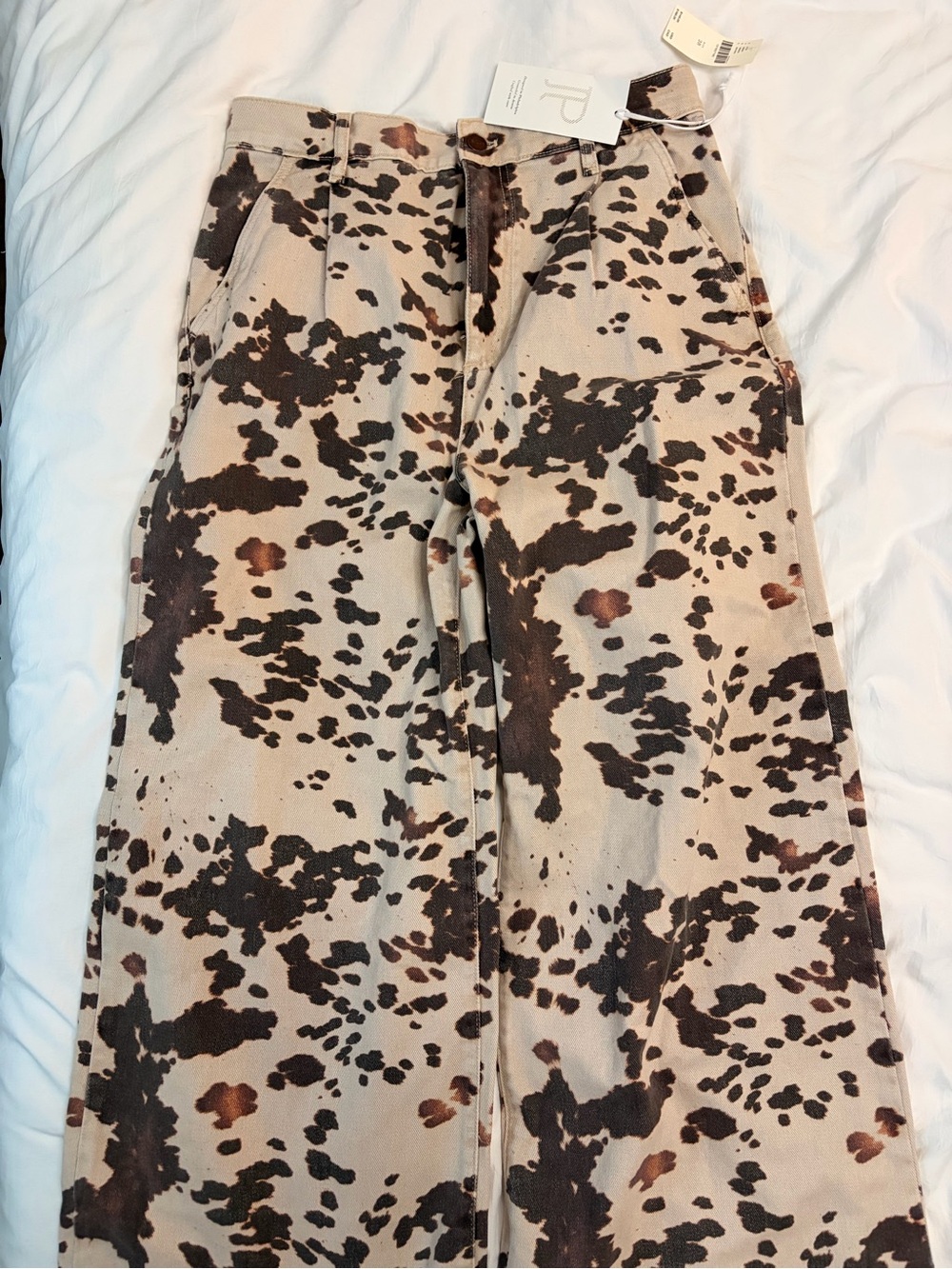 Pilcro Beige and Brown Cow Spot High-Rise Pants - Anthropology